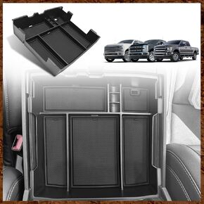 منظم وحدة التحكم المركزية متوافق مع ملحقات 2023 2024 Ford F250 F350 F450 Super Duty ومقسم صندوق تخزين ملائم حسب الطلب (يتناسب مع صينية OEM) (أسود)