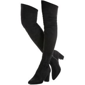 N.N.G Women Over the Knee Boots Thigh High Suede Black Long Block Winter Chunky Above The Knee Pointed toe Boots