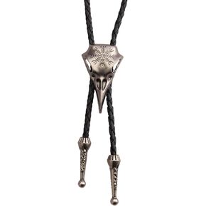 Joxevyia Bolo Tie for Men Southwestern Cowboy Raven Skull Bolo Ties Womens Rodeo Leather Necktie Vintage Bolo Necklace for Boys Western Gift for Him