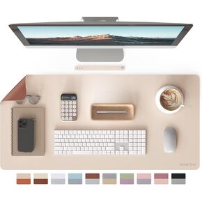 RENMTURE Double-Sided Two-Tone Faux Leather Desk mat Desktop Organization and Accessories Home and Office Large Mouse pad Game and Work (Beige/Brown, 32"x16")