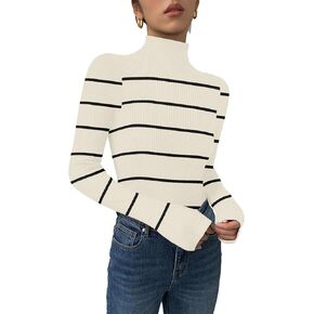 Women's Long Sleeve Shirts 2024 Fall Sweaters Crewneck Striped Knitted Tops Slim Fitted Casual Basic Tee Tops Blouse