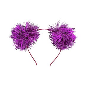 LUX ACCESSORIES Foil Strips Pom Poms Style Cat Ears Fashion Headband (YELLOW)