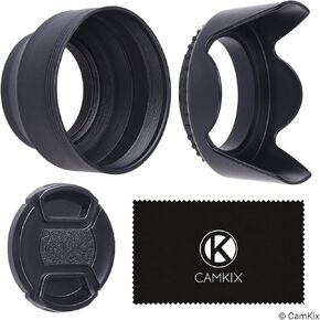 72mm Set of 2 Camera Lens Hoods and 1 Lens Cap - Rubber (Collapsible) + Tulip Flower - Sun Shade/Shield - Reduces Lens Flare and Glare - Blocks Excess Sunlight for Enhanced Photography and Video