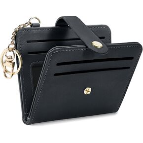 Small Wallets Woman RFID Blocking Leather Credit Card Holder - with ID Window - Card Wallets for Women - with Zipper Coin Purse - Keychain Wallet