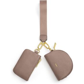Kattee Mini Leather Wristlet Wallets for Women, Zip Around Dual Pouch Keychain Wristlet Detachable Coin Purse Change Pouch