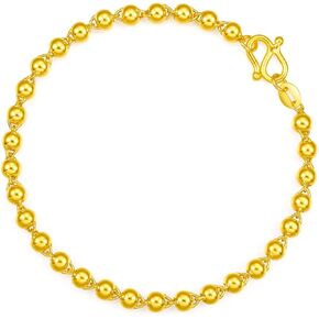999 24K Solid Gold Bracelets for Women, Real Pure Gold Charm Gold Bead Gold Bracelet for Women Men Mom Girlfriend