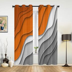 Orange Gray Curtains for Living Room 72 Inch Length Drapes, Beach Geometric Gradient Ombre Window Treatments Curtain Panels, Grommet Top, 2 Pack