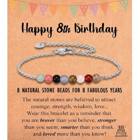 6-21 Year Old Birthday Gifts for Girls Women, Tiny Natural Stones Birthday Bracelet Gifts for Daughter Granddaughter Niece with Happy 6th-21st Birthday Card