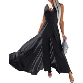High Waist Sleeveless Jumpsuit Deep V Neck Elegant for Womens Dressy Casual 2024 One Piece Romper Outfits