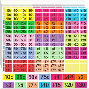 4125 Pcs Removable Garage Sale Stickers, Pre-Priced Yard Sale Price Stickers (1/2" X 3/4"), Price Tags Stickers with Blank Space to Write, Bright Colors Rummage Sale Stickers for Retail,Flea Markets