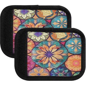 Mandala Flower Texture Luggage Handle Wrap 4 Pack Wraps Detachable Handle Covers Suitcase Identifier for Travel Bags Luggage Suitcase Baby Carriage
