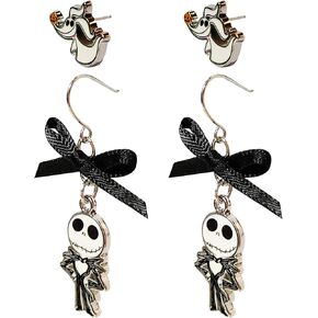 Jack Skellington Gothic Jewelry: 2 Hypoallergenic Earrings for Girls (1 Stud Earrings 1 Fishhook Drop) Earring Sets with Charms One Size Fits All Girls Earrings The Nightmare Before Christmas Ages 4+