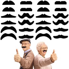 24 Pieces Self Adhesive Mustaches,Novelty Fake Beard,Black Mustache Costume for Party Supplies,Halloween,Performance,Masquerade Accessories,Adult,Children