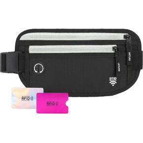 Passport Holder for Travel for Men and Women Hidden Money Belt Black Travel Wallet with RFID Blocking Sleeve Fanny Pack for Men