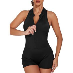 YOFIT Women Sexy Zip Up Jumpsuit Workout Romper Sleeveless Bodycon One Piece Bodysuit