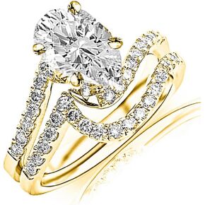14K White Gold 1.75 to 5.75 Carat LAB GROWN DIAMOND Curving Pave & Prong-set Round Pear Cut Diamond Engagement Ring and Wedding Band Set (E-F Color VS2-SI1 Clarity)