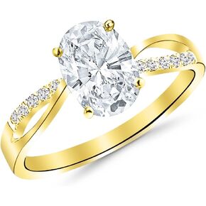 GIA Certified 0.79 Carat Oval Cut/Shape 14K White Gold Elegant Twisting Split Shank Diamond Engagement Ring with a 0.71 Carat, J Color, I1 Clarity Center Stone
