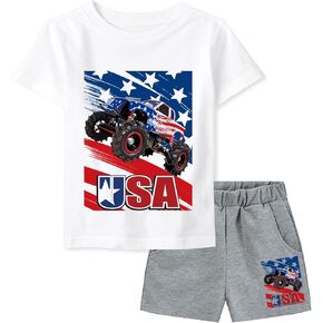 4th of July Baby Boy Outfit Toddler Boys Summer 2PCS Sets American Flag Print Tops USA Flag Shorts Set