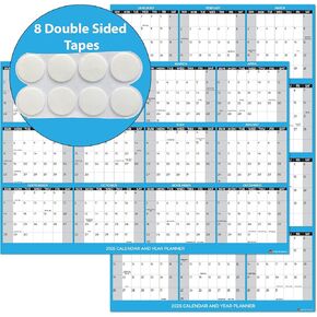 2025 Wall Calendar with Double Sided Tape for Wall hanging, Large Wet & Dry Erase Laminated (Blue, Size 18x24)