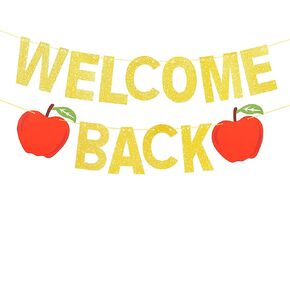 Welcome Back To School Banner - No DIY 10 Feet Apple Glitter Welcome Back Banner for Back To School Decorations for Classroom, Back To School Backdrop for First Day of School, Home Decors