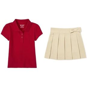 The Children's Place Baby Girls' and Toddler Short Sleeve Pique Polo and Pleated Skorts Bundle, 5T