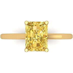 2 ct Emerald Cut Natural Citrine 18K Yellow Gold Solitaire Wedding Engagement Bridal Promise Ring