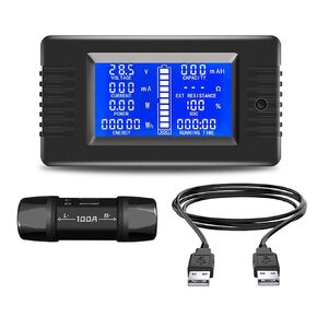 DC 8-120V 0-100A Battery Monitor Digital Current Voltage Power Energy Meter Multimeter Ammeter Voltmeter with 100A Current Shunt