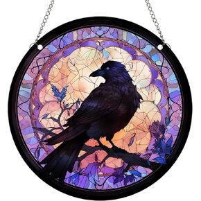 Reddish Purple Crow Acrylic Window Hanging, Crow Raven Wall Decor for Bird Lovers, Birthday Halloween Christmas Decorations (Purple Crow, 7.9"/20cm)