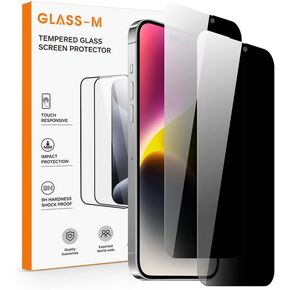 GLASS-M [عبوة من قطعتين] واقي شاشة للخصوصية لهاتف iPhone 14 Pro Max (6.7 بوصة)، طبقة زجاجية مقواة مضادة للتجسس، غطاء شاشة كامل مضاد للظهور، متوافق مع Dynamic Island، درع مضاد لبصمات الأصابع in Kuwait