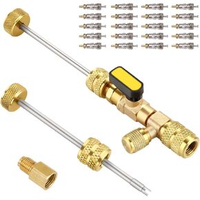 T6 Valve Core Remover/Installer with Dual Size SAE 1/4 & 5/16 Port Air Conditioning Line Repair Tools for HVAC R32 R410A