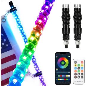 (2 Pack) Upgraded 3FT RGB Whip Lights with Anti-Fracture Spring Base, Spiral Led Whip Light with Remote & App Control, for UTV ATV Jeep Off-Road RZR Polaris Truck Car, and 4X4 Sand Buggy