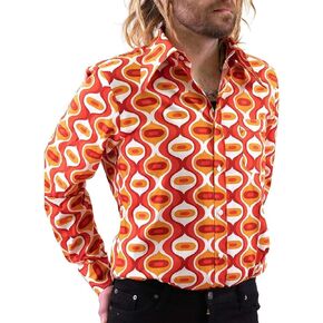Mens 70s Disco Hip Hop Shirts Casual Button Down Paisley Floral Vintage Long Sleeve Large collar Shirt