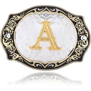 JAOYU Western Belt Buckle Initial Letters ABCDMRJS to Z Mens Cowboy Belt Buckle Rodeo Gold Belt Buckle for Women Cowgirl