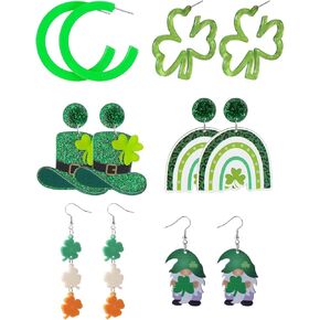 1/6/25 Pairs St Patrick's Day Easter Faux Leather Earrings Bulk for Women Teardrop Clover Green Hat Easter Eggs Bunny Earrings Dangle Earrings Set for Teen Girls Women Valentine’s Day Gifts