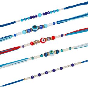 Raksha Bandhan Set of 5 Rakhi for Brother with Raksha Bandhan Greeting Card & Roli Chawal Tika | Red Evil Eye Rakhi for Brother | Evil Eye Rakhi for Small Brother Bhaiya | Rakhi Thread MHNJ005