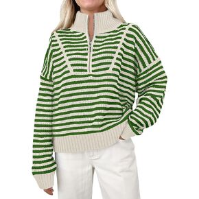 ANRABESS Womens Striped Sweaters Long Sleeve Casual Half Zip Knit Pullover Tops 2024 Fall Comfy Loose Ribbed Sweater