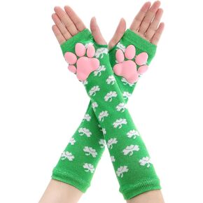 Cat Paw Pad Mittens Gloves Kawaii Pink 3D Claw Fingerless Cute Cat Cosplay Gloves Sleeve for Girls Party