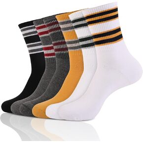 6 Pairs Colorful Striped Athletic Sports Running Retro Cotton Crew Tube Socks For Men(M