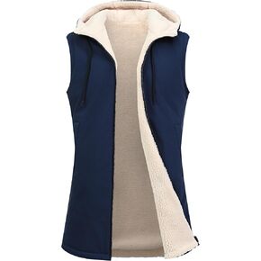 GIMECEN Womens Winter Reversible Vest Warm Sleeveless Jacket Zip Up Hoodie Fleece Lined Waistcoat Long Winter Coat