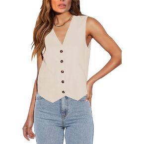 Floral Find Womens Casual Button Down Sleeveless Vest Fully Lined V Neck Business Jacket Waistcoat with Pocket