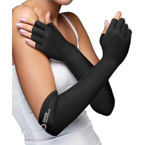 Copper Compression Long Arthritis Pain Relief Gloves - Copper Infused Orthopedic Fingerless Hand Brace for Women, Men - Carpal Tunnel, Computer Typing, RSI, Support Hands, Wrist, Arms - 1 Pair - SM
