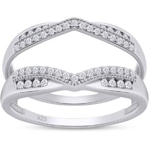 SAVEARTH DIAMONDS 1/3 ct t.w Round Cut Lab Created Moissanite Diamond Wedding Band Enhancer Guard Double Chevron Ring In 14K Gold Over Sterling Silver (D Color,VVS1 Clarity 0.33 Cttw)