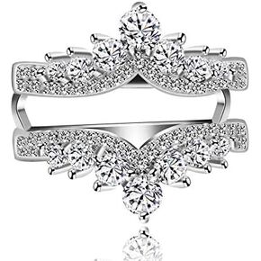 Simulated Diamond Princess Crown Ring Wraps and Enhancers Wedding Engagement Rings Guard Enhancer Y477-2D