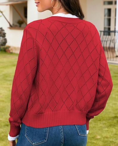 V FOR CITY سترة كروشيه للنساء سترة مقصوصة كم صدفي رقبة على شكل حرف V تجاهلات زر اللؤلؤ المشذب متماسكة الخريف محكم in Kuwait