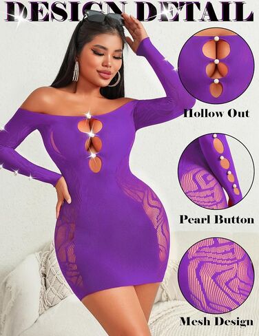 Avidlove الملابس الداخلية النسائية شبكة صيد السمك مثير Bodycon فستان قصير شبكة قطع بيبي دول قميص قبالة الكتف متجرد وتتسابق in Saudi Arabia