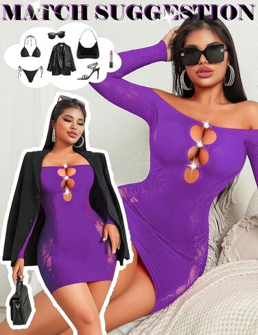 Avidlove الملابس الداخلية النسائية شبكة صيد السمك مثير Bodycon فستان قصير شبكة قطع بيبي دول قميص قبالة الكتف متجرد وتتسابق in Saudi Arabia