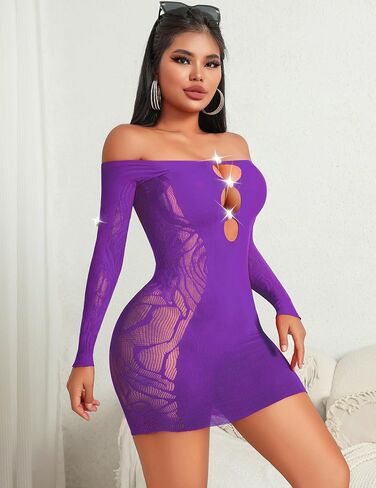 Avidlove الملابس الداخلية النسائية شبكة صيد السمك مثير Bodycon فستان قصير شبكة قطع بيبي دول قميص قبالة الكتف متجرد وتتسابق in Saudi Arabia