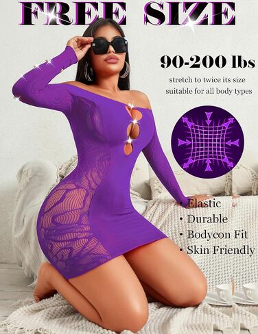Avidlove الملابس الداخلية النسائية شبكة صيد السمك مثير Bodycon فستان قصير شبكة قطع بيبي دول قميص قبالة الكتف متجرد وتتسابق in Saudi Arabia