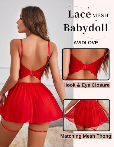 Avidlove Lingerie for Women Lace Babydoll Sexy Mesh Sleepwear V Neck Chemise with Garter Belt in Saudi Arabia