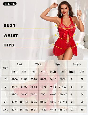 RSLOVE Lingerie for Women Lace Babydoll - Sexy Lingerie Open Front Sleepwear Halter Nightwear Ruffle Trim Chemise in Saudi Arabia